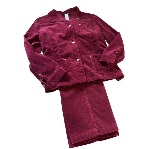 Vintage Sag Harbor cranberry corduroy pantsuit, 90s minimalist, fall capsule - Picture 1 of 11